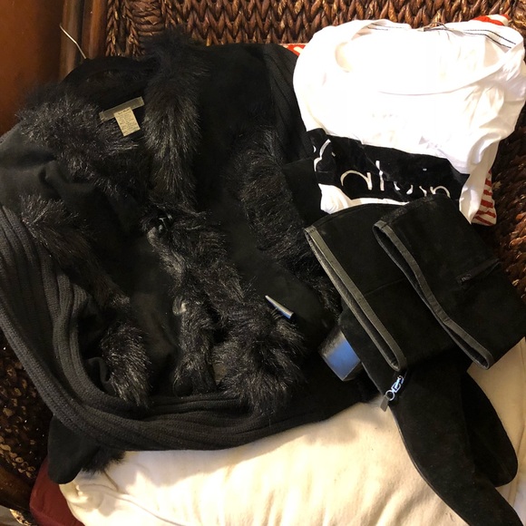 Fur/Suede Cardigan Sweater - Picture 3 of 4